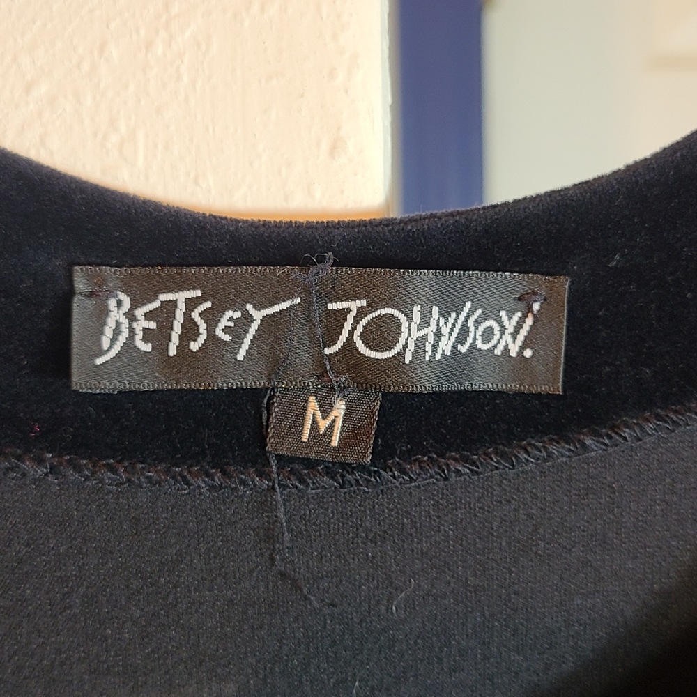 90s 🖤 betsey johnson black VELVET trapeze style button long sleeves mini dress! - Picture 4 of 7